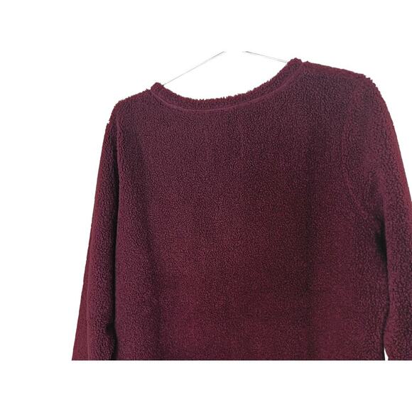 New Cuddl Duds Large Burgundy Sherpa Fleece Pullover Long Sleeve Cozy Top SZ L - Picture 10 of 11